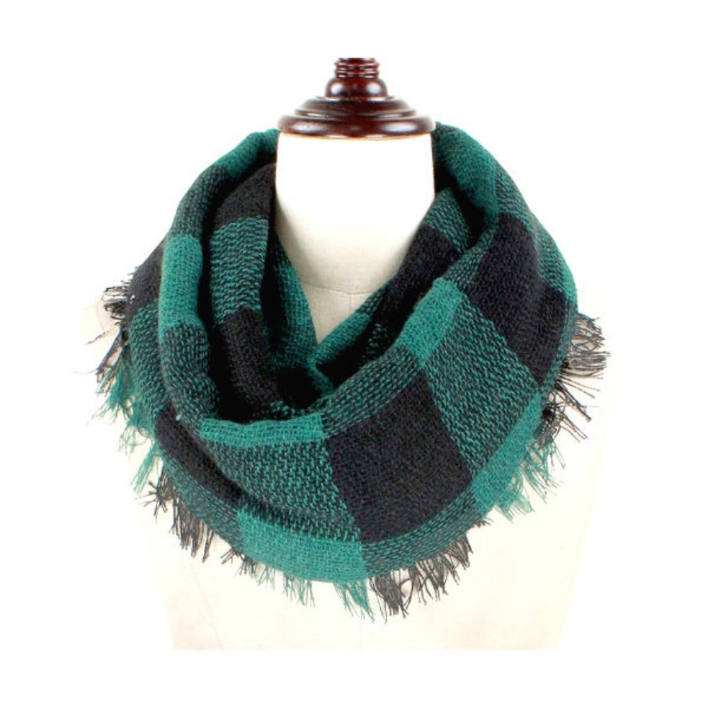 Green & Black Buffalo Plaid Woven Infinity Scarf